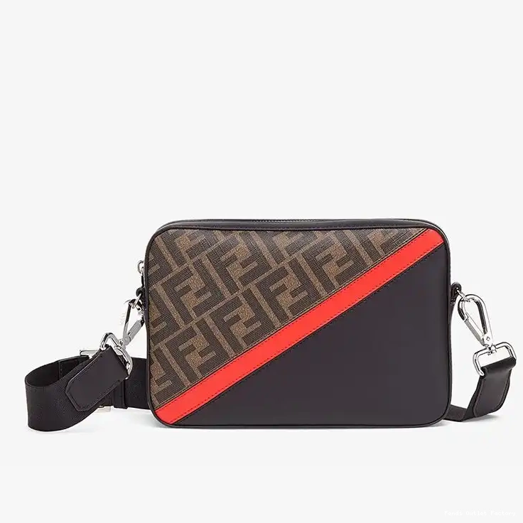 Affordable HOT Fendi Camera FF Fabric Case Red Brown Compact In Motif 0603